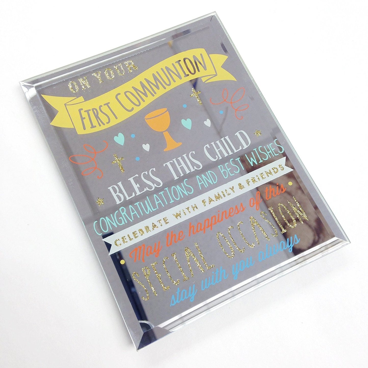First Communion - Signography Mirror Glass Plaque - hanrattycraftsgifts.co.uk