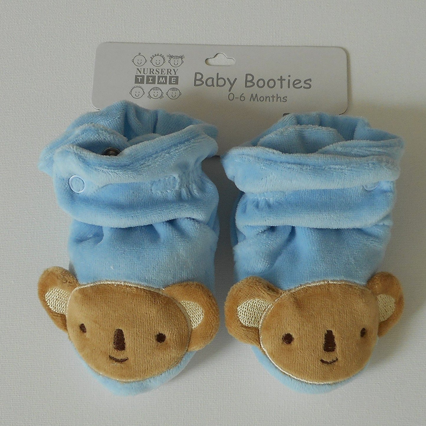 Pair of Slippers Teddy Bear Baby Birth with Velvet Blue 0 - 6 Months - hanrattycraftsgifts.co.uk