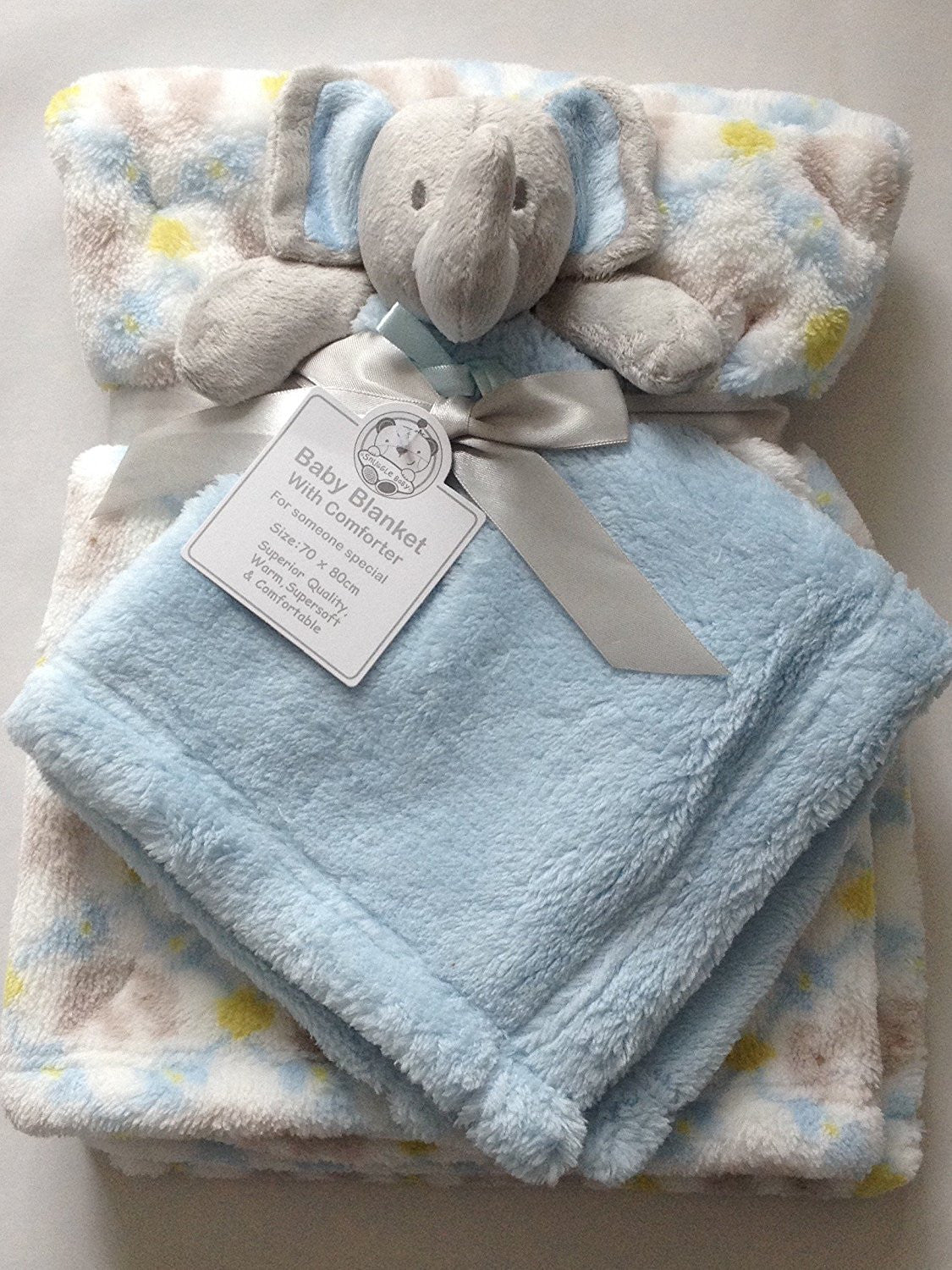 Beautiful Soft Blue Baby/Child Soft Toy/Cuddly Toy Elephant with Blanket 70 x 80 cm - hanrattycraftsgifts.co.uk