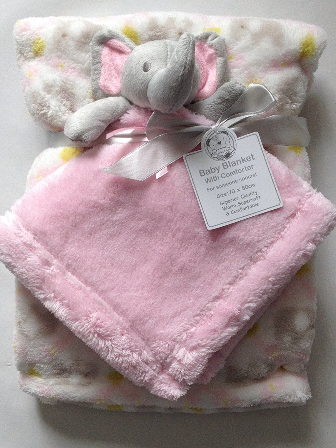 Beautiful Soft Baby/Child Cuddly Toy Elephant with Blanket 70 x 80 cm Pink - hanrattycraftsgifts.co.uk