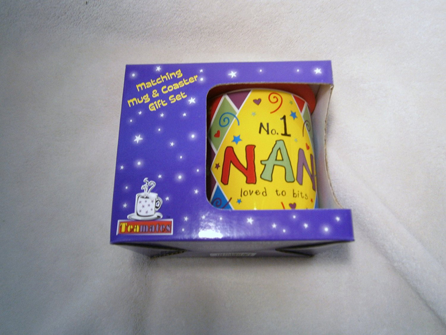 teamates mug coaster set gift set no 1 nan loved to bits - hanrattycraftsgifts.co.uk