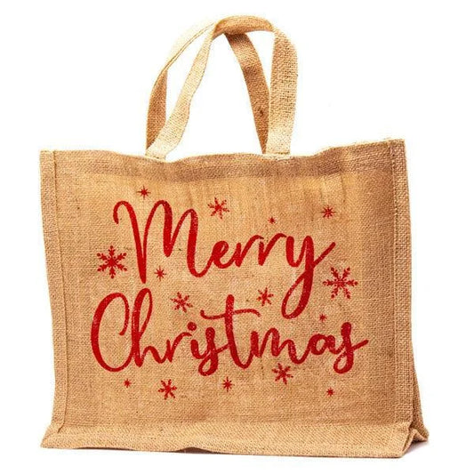 Red Christmas Hessian Jute Gift Bag