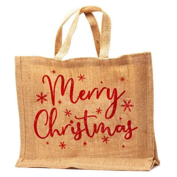Red Christmas Hessian Jute Gift Bag