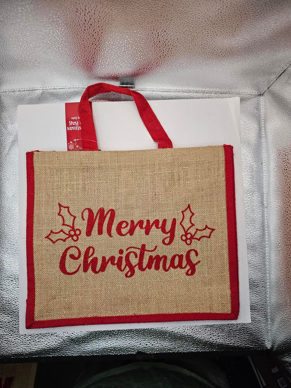 Red Christmas Hessian Jute Gift Bag