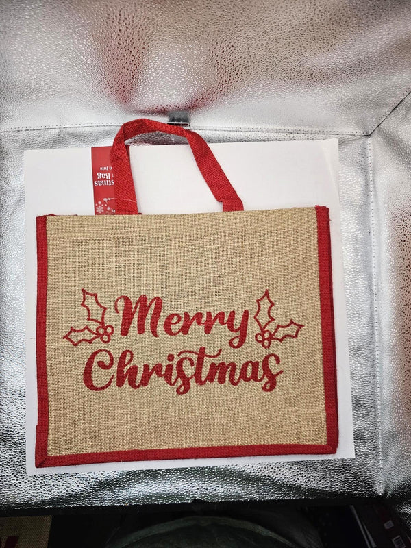 Red Christmas Hessian Jute Gift Bag