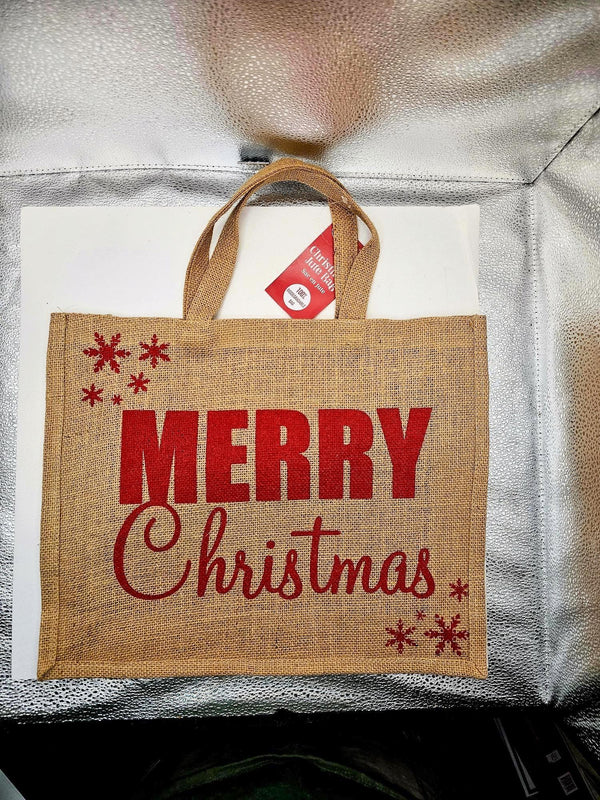 Red Christmas Hessian Jute Gift Bag