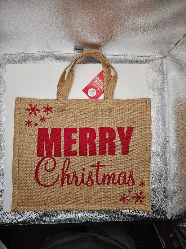 Red Christmas Hessian Jute Gift Bag
