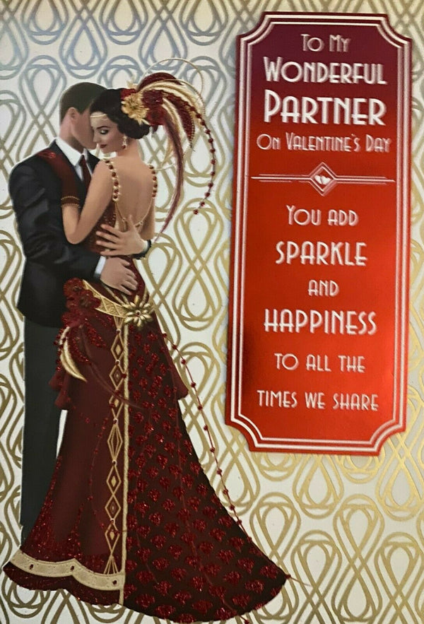 to my wonderful partner on valentines day art decco card