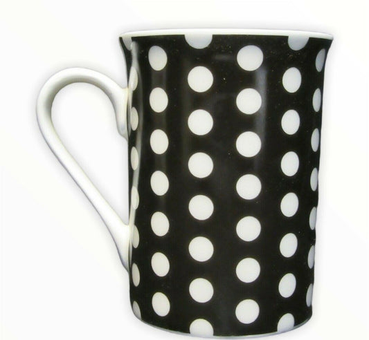 Bone China Spotty Mug Polka Dots Black & White Coffee Tea Mug