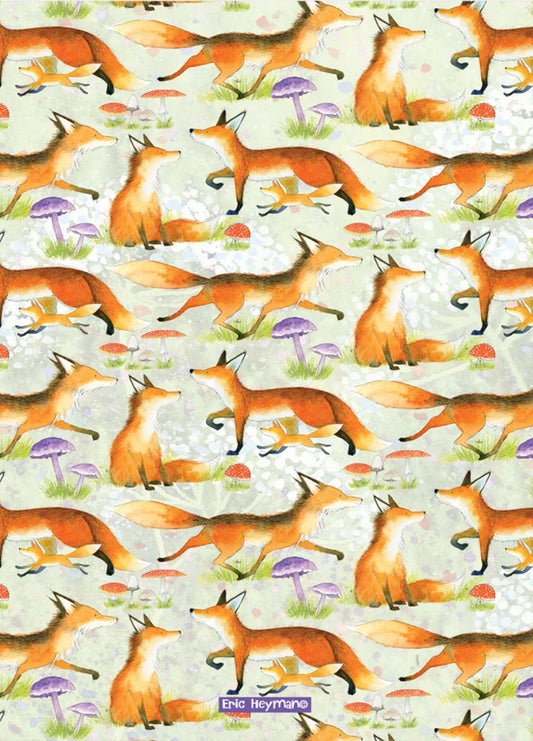 Emma Ball "Eric Heyman Foxes", Pure cotton tea towel. Printed in the UK