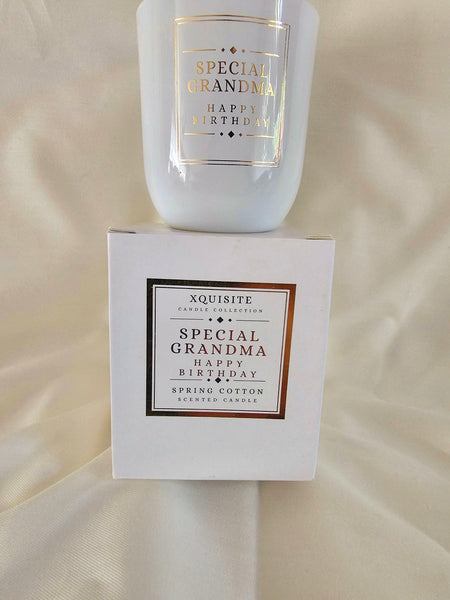 Xquisite Spring Cotton Scented Candle Glass Jar Happy Birthday grandma
