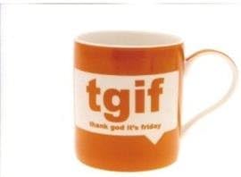 TGIF Thank God It's Friday Text Talk Acronyms Orange Fine China Mug in Gift Box