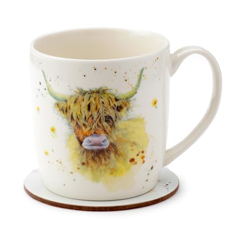 Puckator Jan Pashley Highland Coo Cow Porcelain Tea Coffee Mug & Coaster Set