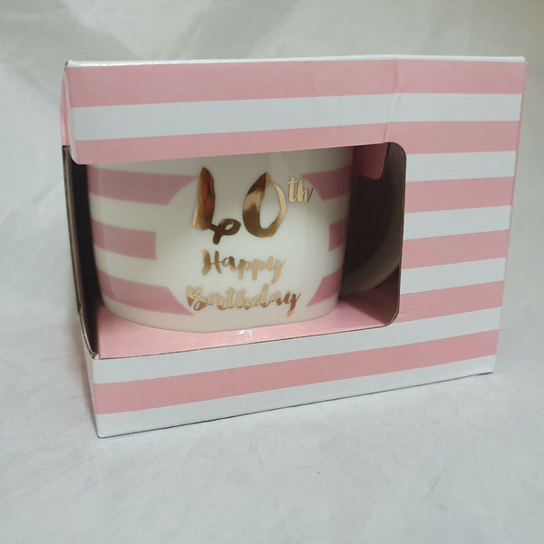 40th BIRTHDAY MUG   PINK STRIPE DESIGN