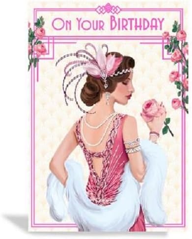 Art Deco 1920's Flapper Lady - On Your Birthday - Glittered & Foiled Birthday Card with Gem Detail