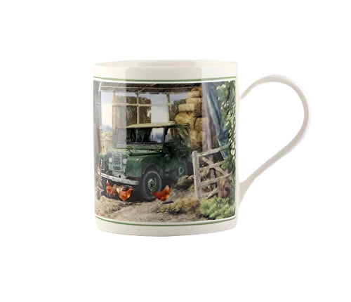 Cachet Old Landrover in Farmyard Fine Art Watercolour China Gift Mug