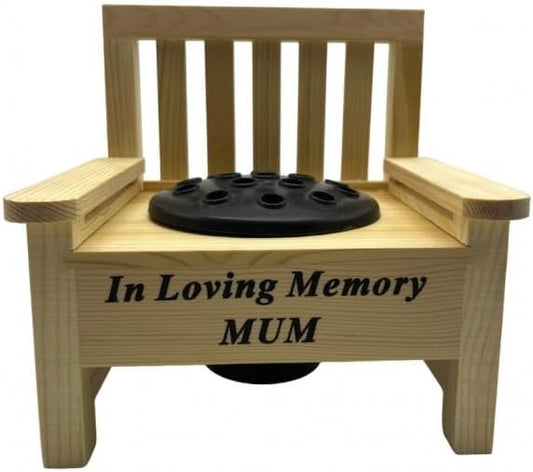 Mum Wooden Memorial Bench with Flower Insert Pot Graveside Crematorium Plaque Garden
