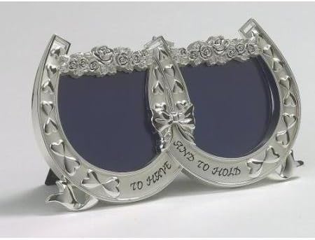 'To have and to hold' horseshoe double photo frame