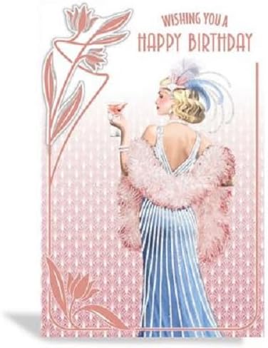 Art Deco 1920's Flapper Lady - Wishing You a Happy Birthday - Glittered & Foiled Birthday Card