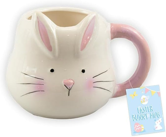 Ceramic Easter Bunny Mug Pink Handle Easter Coffee Cup Hot Drinks Tea Kitchenware Gift Present Rabbit Décor Homeware
