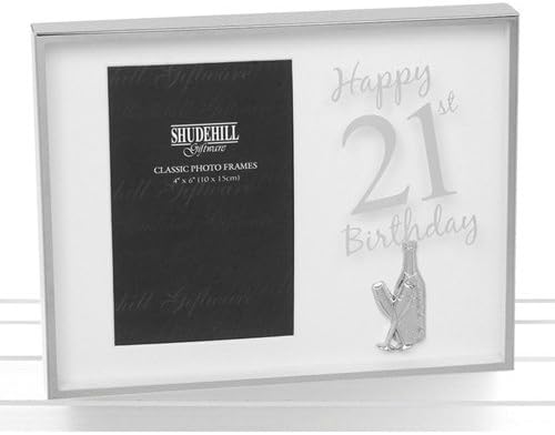 Happy 21st Birthday White and Silver Photo Frame