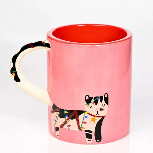 Raspberry Blossom Cat Mug with 3D Handle