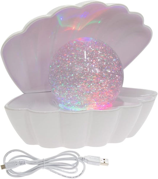 L & P Home & Gifts Lesser & Pavey White Glitter Pearl Seashell Colour Changing Mood Light (LP49420)