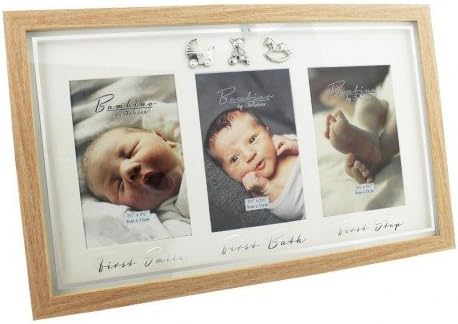Bambino Triple Wood Effect Photo Frame " First Smile, First Bath, First Step"