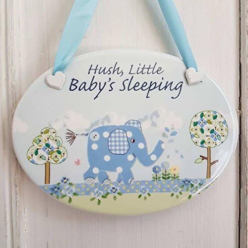 Blue Baby Boy "Hush Little Baby's Sleeping" Ceramic Hanging Nursery Plaque