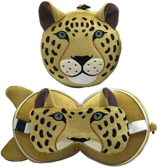 Relaxeazzz Leopard Round Plush Travel Pillow & Eye Mask