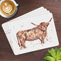 Leonardo Set of 4 The Country Life Highland Cow Design Placemats Water Coloured Inspired, 29cm x 21.5cm