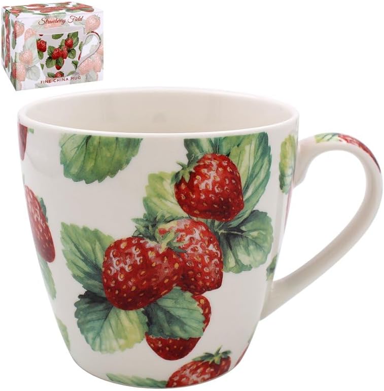 Lesser & Pavey Strawberry Field Breakfast Mug | Ceramic Coffee Mugs for Home or Work | Premium Design Mugs for All Occasions | Lovely Mugs for Tea, Coffee & Hot Drinks