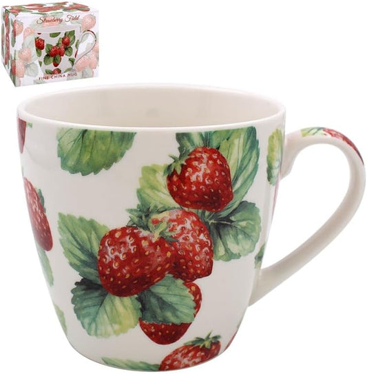 Lesser & Pavey Strawberry Field Breakfast Mug | Ceramic Coffee Mugs for Home or Work | Premium Design Mugs for All Occasions | Lovely Mugs for Tea, Coffee & Hot Drinks