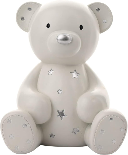 White Teddy Bear Resin Money Box 20cm Baby Newborn Gift