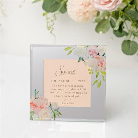 Floral Mirrored Photo Frame 4" x 4", Sophia Gift Collection