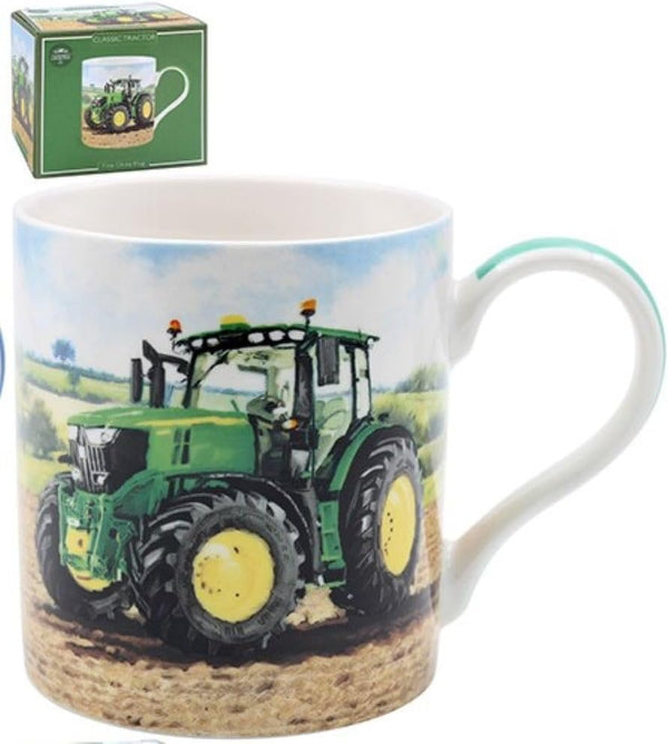 Tractor Design (Green, Yellow Wheels) Fine China Mug
