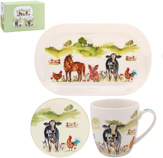 Lesser & Pavey Farmyard Mug, Coaster & Tray | Ceramic Mug Coaster & Tray for Home or Work | Premium Design Mug Coaster & Tray Set for All Occasions | Lovely Mug, Coaster & Tray - Macneil Studios