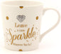"Leave a Little Sparkle Wherever You Go" Diamante Love Heart White & Gold Fun Dotty Novelty Fine China Mug with Presentation Box