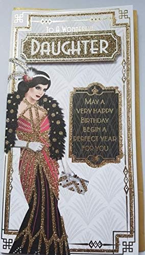 Art Deco 1920's Flapper Lady - Wonderful Daughter - Glittered Slim Birthday Card