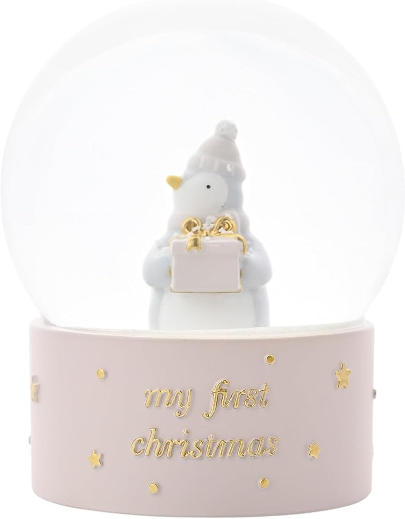 Bambino By Juliana 'My First Christmas' Penguin Water Globe - Pink. Christmas/Xmas Gifting to Celebrate New Born Children, Family & Love - Present for New Born, Christening or Baby Shower.