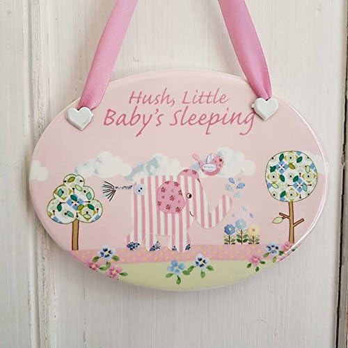 Pink Baby Girl "Hush Little Baby's Sleeping" Ceramic Hanging Nursery Plaque