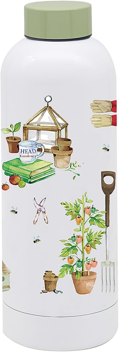Lesser & Pavey Green Fingers Garden Drinks Reusable Portable Water Bottle Flask Green Lid with Gardening Themed Design