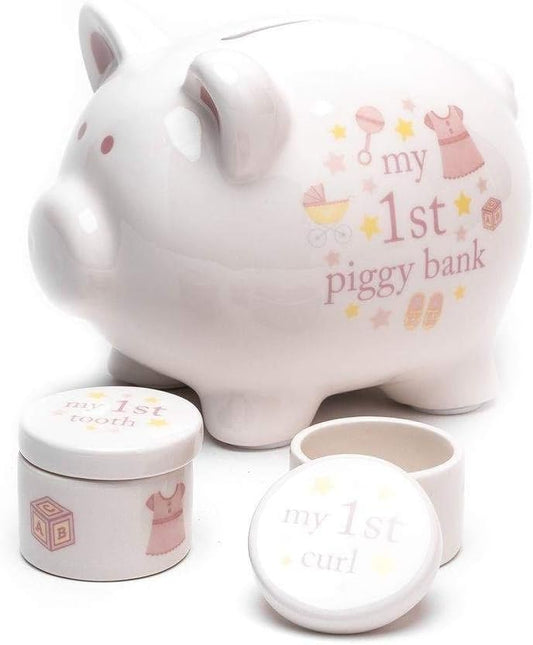 Widdop & Co. Ceramic Piggy Bank Tooth & Curl Set - Pink CG1824