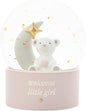 Bambino By Juliana 'Welcome Little Girl' Teddy & Moon Water Globe - Pink. Gifting to Celebrate Newborn Children, Family & Love - Baby Shower, Christening & New Born Gift.