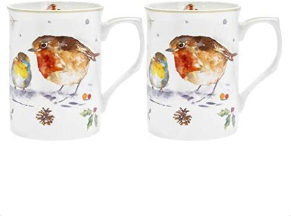 The Leonardo Collection LP52105 Winter Robins Mugs (Set of 2), Fine China, Boxed