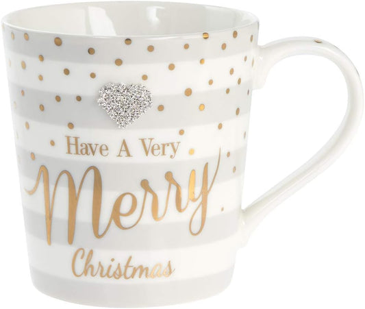 LEONARDO Mad Dots Merry Christmas Grey and White Striped Mug