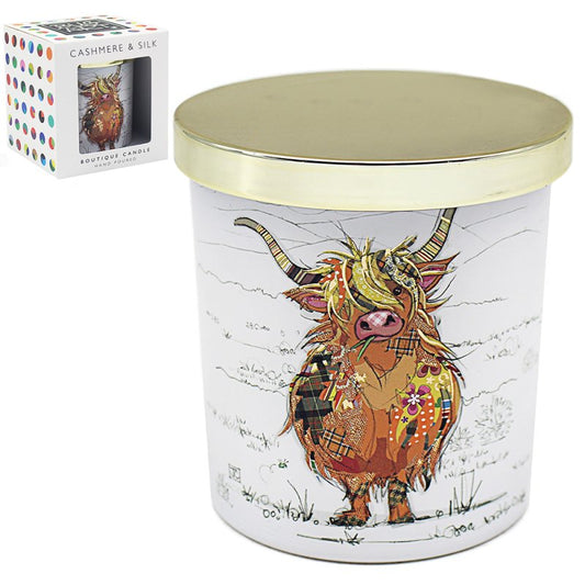 Lesser & Pavey Bug Art Candle Gold Lid- Kimba Kitten, Hamish Highland Cow, Murphy Mutt, Eddie Elephant, Connie Cow, Otto Owl, Gina Giraffe, Pozi Panda and More (Highland Cow) [Energy Class A]