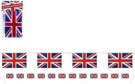 Union Jack Bunting 8 Fabric Flags 12ft Long King Charles Coronation Decorative Party Bunting Banner