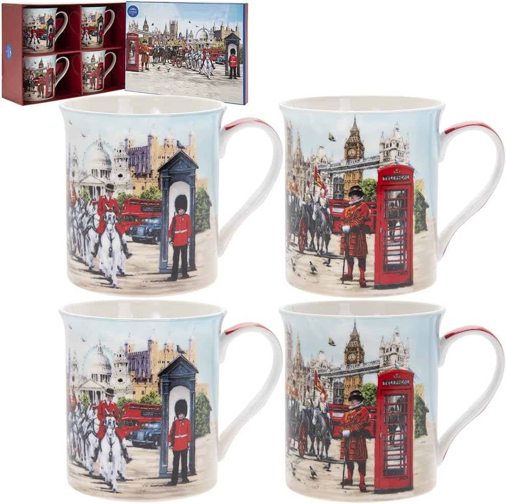 London Souvenirs Coffee Mugs/Cups with Drawings of Famous London Landmarks and Scene - 300 ml