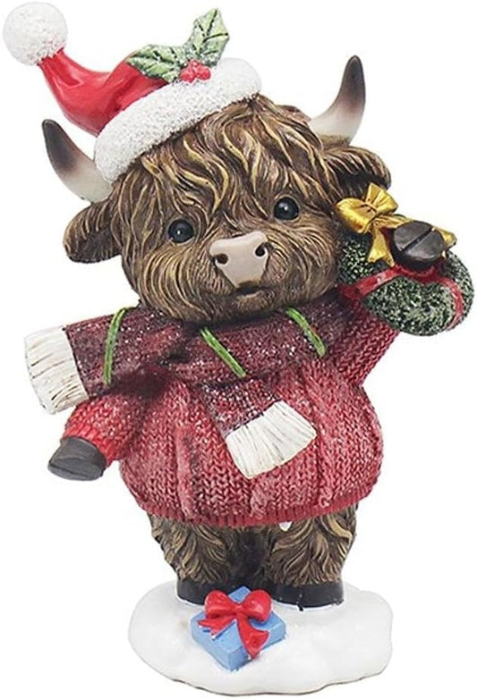 Lesser & Pavey Festive Highland Cow Girl Figurine